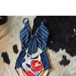 Striped Blue One-Piece Swimsuit